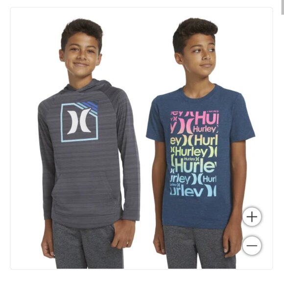 New! 2-Pack Hurley Youth Lightweight Hoodie & Tee Kangaroo Pockets Crewneck NWT! - Picture 2 of 7